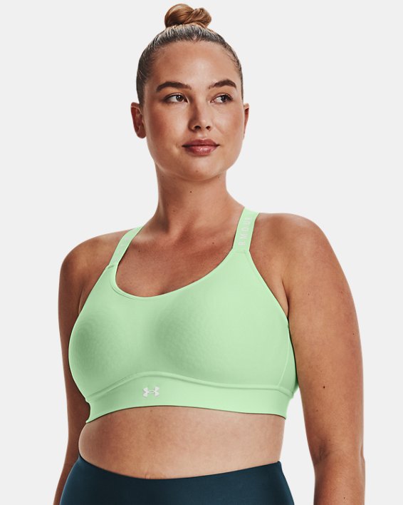 Women's UA Infinity Mid Covered Sports Bra in Green image number 4